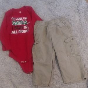 Boys 24mo christmas onesie and pants outfit